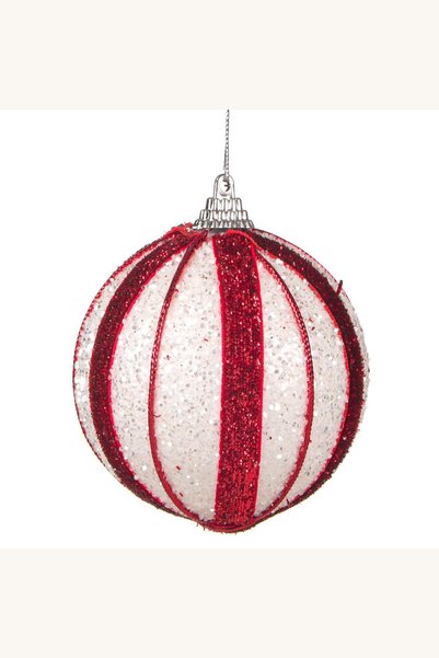 Comerivo Ornament Craciun glob acadea spuma alba cu glitter rosu 8cm