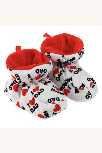 Comerivo Papuci de casa pentru bebelusi albi cu mesaj Love Mom Dad si talpa a...