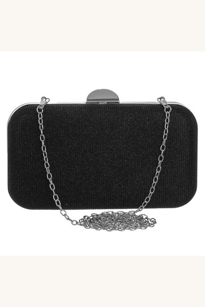 Comerivo Clutch negru cu sclipici si lant argintiu - accesoriu elegant 19x11cm