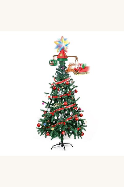 Comerivo Varf rotativ pentru brad de Craciun cu LED, muzica si figurine festive