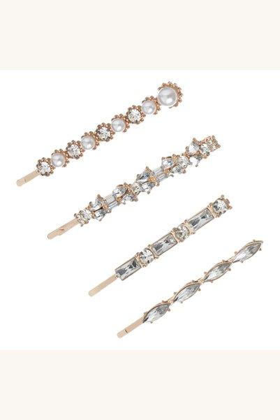 Comerivo 4 Agrafe Decorative pentru Par cu Strasuri si Margele Aurii 5-6.5cm