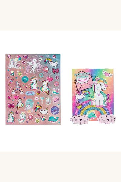 Comerivo Set 58 autocolante Unicorni cu album pentru povesti si desen