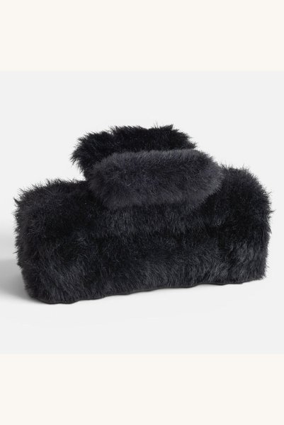Comerivo Clama de par cu blana sintetica pufoasa neagra - 9cm