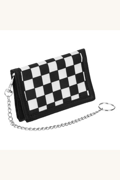 Comerivo Portofel Compact Carouri Alb-Negru cu Breloc Lant pentru Adolescenti