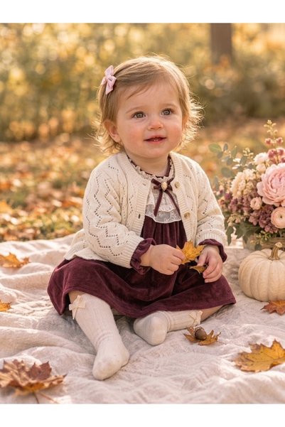PARK BEBE Kız Bebek Kahverengi Dantel Yaka Kadife Elbise Vintage Model Triko ...