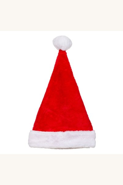 Comerivo Caciula Mos Craciun din catifea rosie cu blana alba, 48cm inaltime