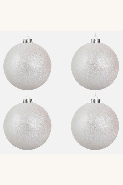 Comerivo 4 globuri albe cu sclipici pentru brad, diametru 12 cm, set complet
