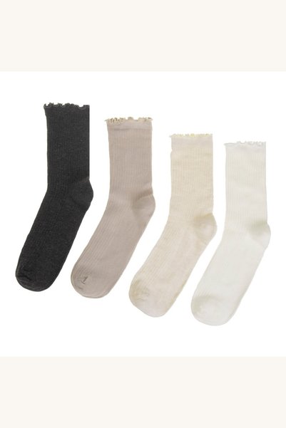 Comerivo Set 4 perechi de șosete ribbed pentru femei, cu volănașe, gri melanj...