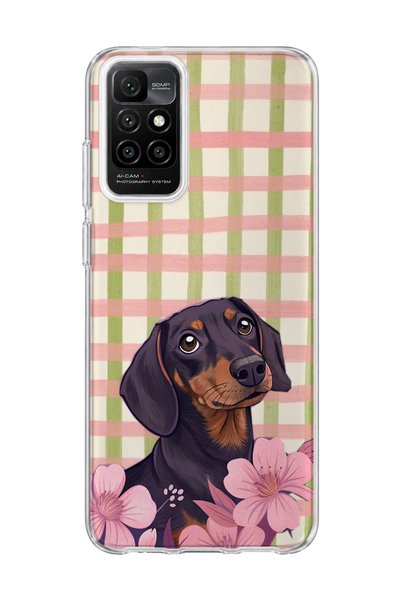 lelia Redmi 10 2022 Compatible Sausage Dog Pink Plaid Printed Transparent Pho...