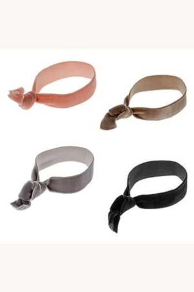 Comerivo Set 4 elastice par plate velvet pentru femei, cu nod in negru gri ma...