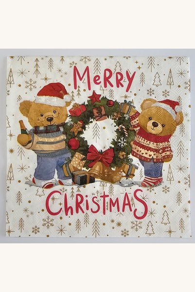 Comerivo Servetele festive pentru masa cu ursuleti 33x33cm, 2 straturi, albe