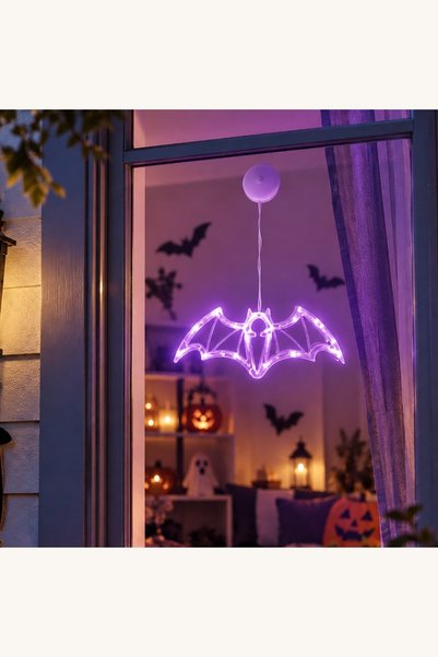 Comerivo Decoratiune liliac LED mov pentru Halloween, suspendabil, 10x25cm, 2...
