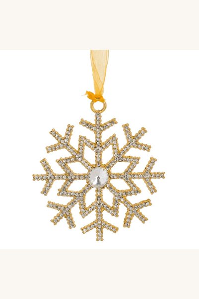 Comerivo Fulg de zapada pentru brad, ornament cu strass auriu si cristal, 9x9 cm