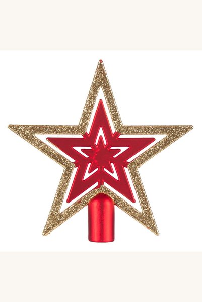Comerivo Varf stea rosie cu glitter auriu pentru brad Craciun 16.5cm