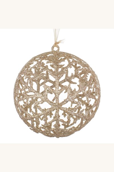 Comerivo Ornament glob perforat pentru brad, sampaniu cu glitter, 14 cm