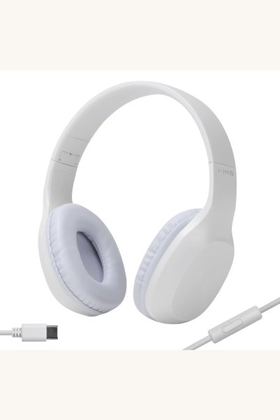 Comerivo Casti audio pliabile albe cu microfon si conectare Type-C pentru fol...