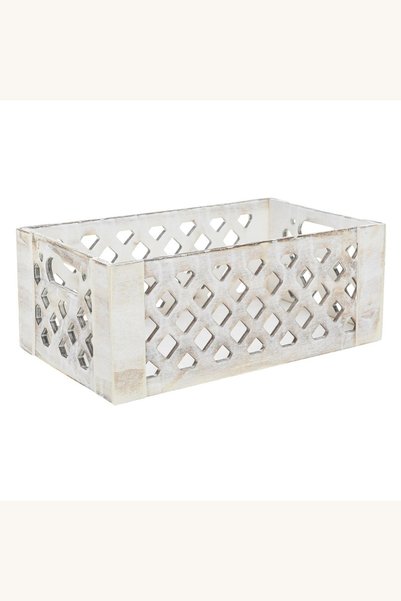 Comerivo Lada decorativa din lemn alba brushed 28x17x11.5cm pentru gradina