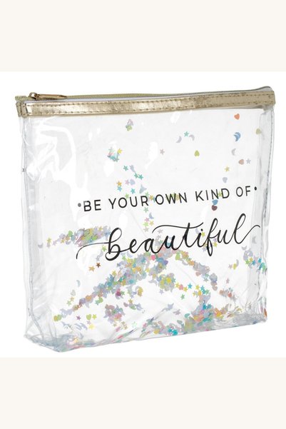 Comerivo Poseta Cosmetice Transparent cu Confetti Inimioare si Stele 20x17cm