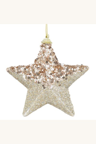 Comerivo Stea decorativa pentru brad Craciun, spuma bej cu paiete, 12 cm