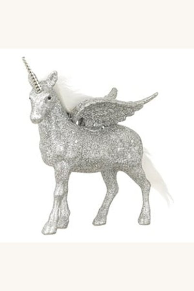 Comerivo Unicorn argintiu cu glitter pentru Craciun, 17 cm, decor stralucitor