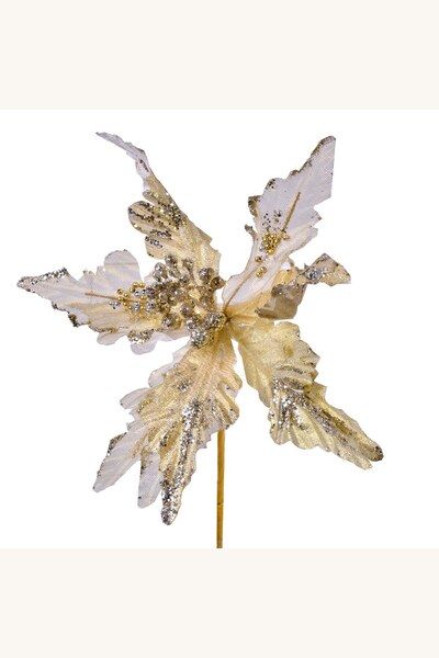 Comerivo Craciunita aurie cu glitter 30cm - floare decorativa pentru casa