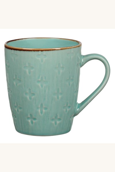 Comerivo Cană din ceramică verde mentă strălucitoare, cu model cruce 3D, 385 ml