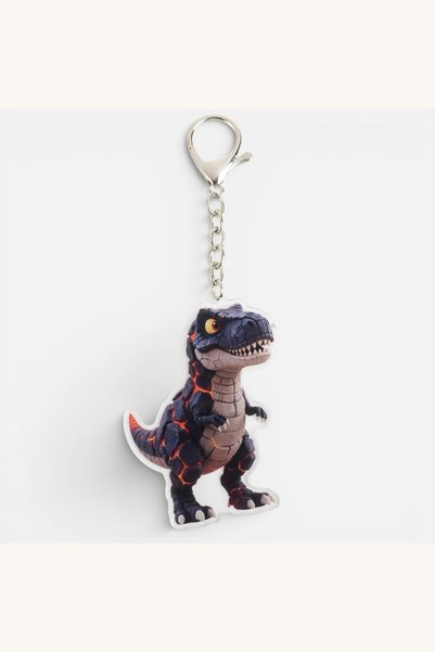 Comerivo Breloc Dinozaur 5x8cm din acril albastru-gri cu inel metalic