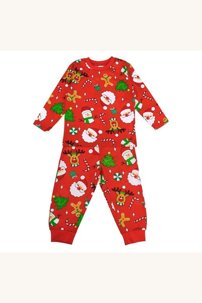 Comerivo Set pijama Craciun bumbac pentru bebelusi, bluza rosie cu figurine f...