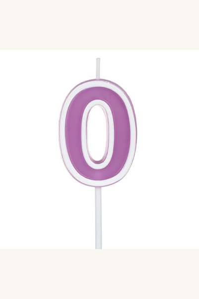 Comerivo Lumanare cifra 0 pentru tort, lila pastel, cu scobitoare - 3x5cm