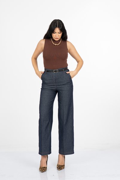 MissVina Women's Winter Laci Milena Belted High-Waisted Wide-Leg Denim Trouse...