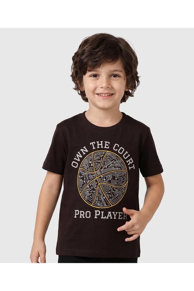 Pine kids Cotton Knit Half Sleeves T-Shirt with Sport Print - Black Online in...