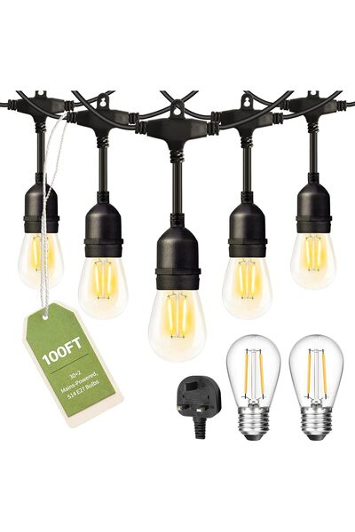 Generic أضواء LED خارجية بطول 30.6 متر تعمل بالكهرباء، تحتوي على 30+2 مصباح S...