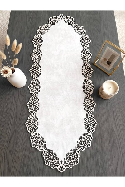 Ergüven Home White Suede Fabric Runner Coffee Table Size 40X100Cm - Modern De...