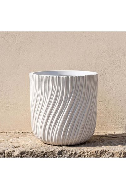 Danube Home Fibre Stone Pots - Noir Wave 30X30X30Cm White, Graceful Pot