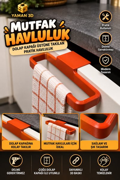 YAMAN3D YAMAN 3D Dolap Üstü Mutfak Havluluk – Delme Gerektirmeyen Pratik Havl...