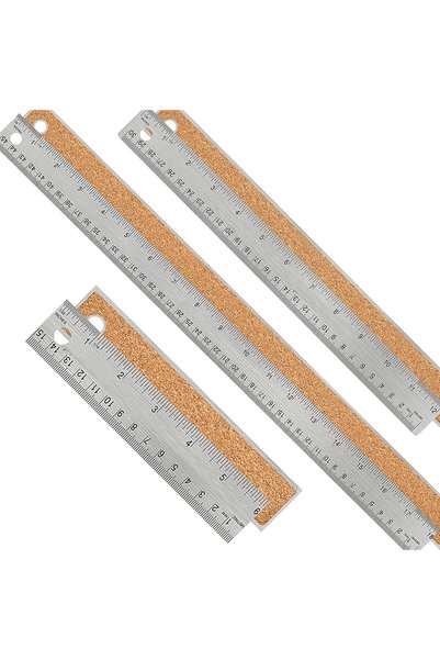 Generic Metal Ruler, 6+12+18 Inch Stainless Steel Metal Ruler with Cork Backi...