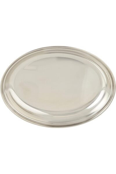 Generic Oval Stainless Steel Deep Serving Plate, Silver, 22.5 cm, Soup Plate