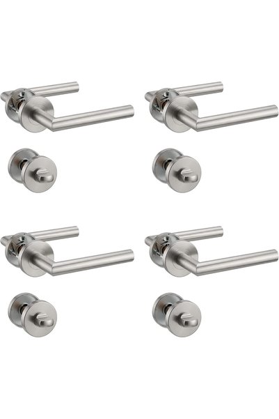 Generic 4 Pack of Stainless Steel Door Lever Handle with Bathroom Knob,Mortis...