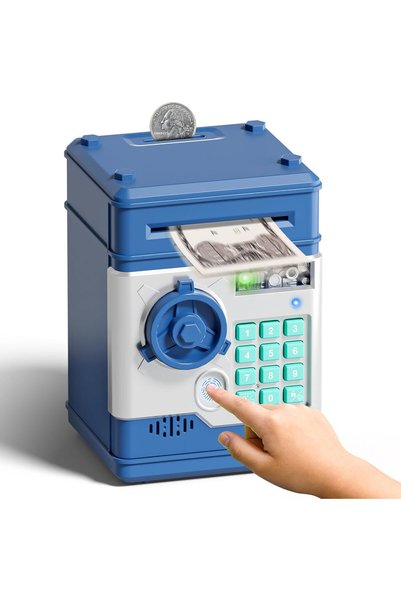 Generic Piggy Bank for Kids, Electronic Mini ATM Coin Bankfor 3-8 (Blue）