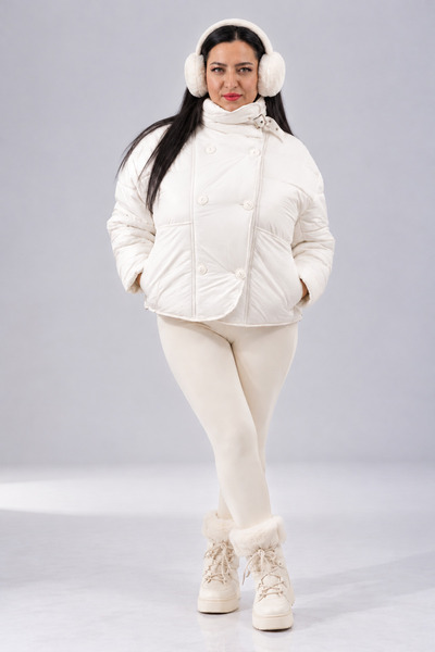 AY-SEL Plus Size Women's White 42-48 Size Quilted Fiber Padded Lined Buttoned...