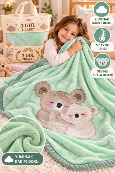 ÜÇ GÜL TİCARET Kadife Bebek Battaniyesi Sevimli Desenli Yumuşak Peluş Çocuk B...