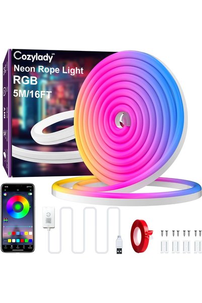 Generic أضواء نيون LED بطول 5 متر مع تقنية البلوتوث، شريط إضاءة نيون RGB مقاو...