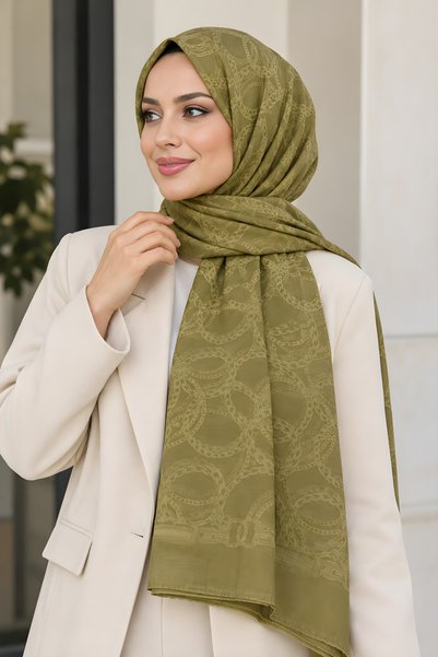 İmajButik شال ناعم باللون الأخضر الزيتي