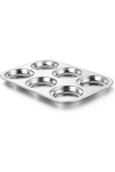 Generic صينية خبز المافن، صينية كب كيك ضحلة من الفولاذ المقاوم للصدأ بـ 6 تجا...