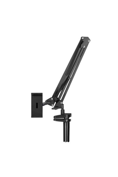 Bibilel phone and tablet holder, articulated metal arm, desk clamp, Black