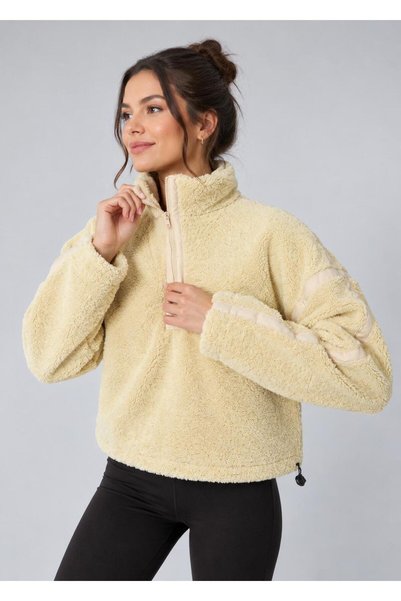 SV Sun Victoria Women's Plush Oversize Half-Zipper Sweatshirt with Stripe Detail