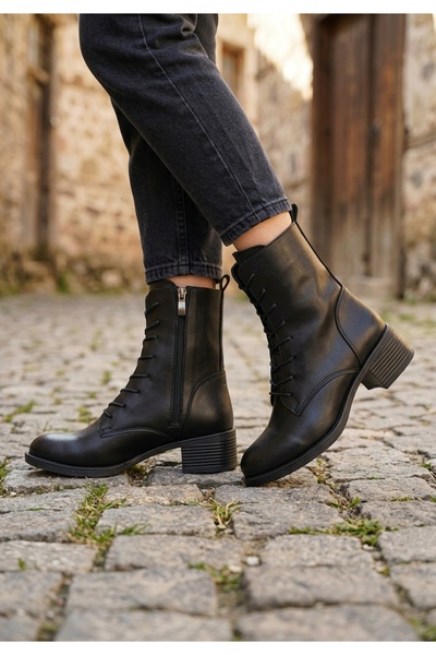 LEYDİ SHOES حذاء نسائي طويل من الجلد برباط من زيتا