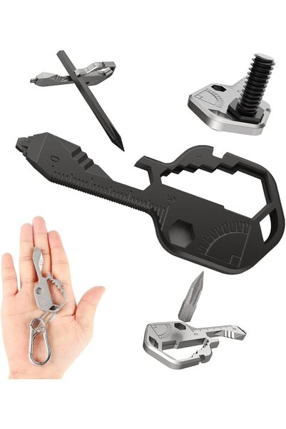 Generic Key Shaped Pocket MultiTool, Small 24-in-1 Utility Kit, Stainless Ste...