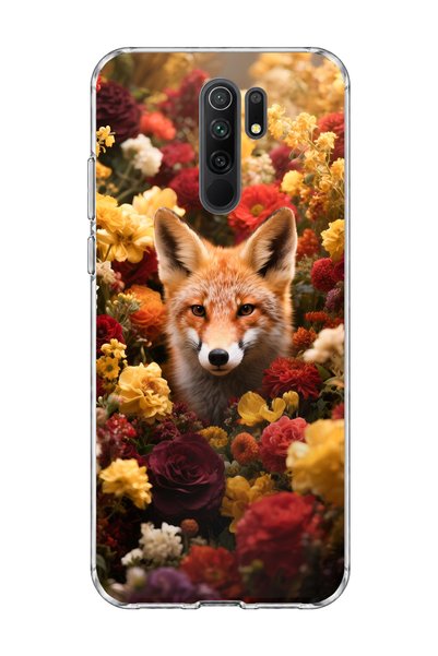 lelia حافظة هاتف شفافة متوافقة مع Redmi 9 مطبوعة عليها ثعلب وزهور