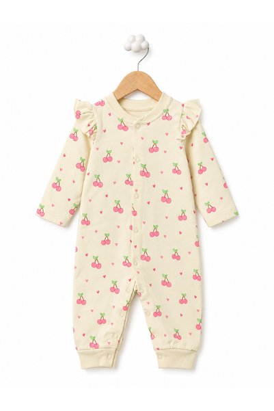 For My Baby 100% Cotton Cherry Patterned Ruffled Baby Romper